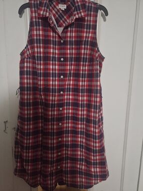J. Crew Red and Navy Plaid Sleeveless Shirt Dress